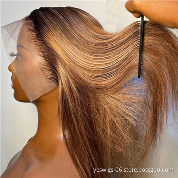 Wholesale Cuticle Aligned Pre Plucked Lace Frontal  Highlight Wig 13X4 Full Hd Lace Front Closure Human Hair Wig for black women